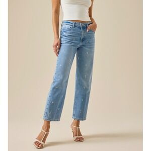 Altar'd State Nautical Embroidered Straight Leg Jeans Light Wash Size 25